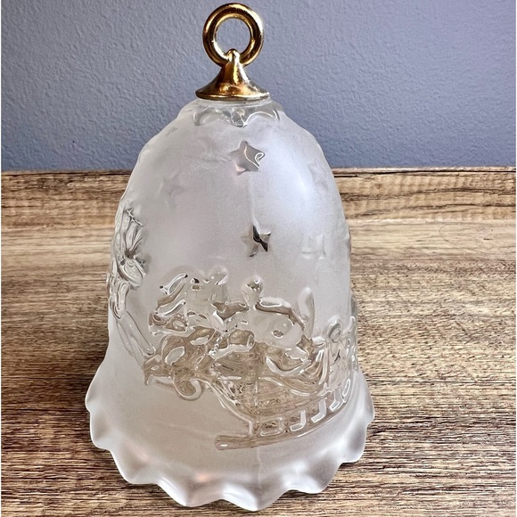 Mikasa Silent Night Frosted Glass Christmas Bell Ornament Santa Reindeer - Picture 1 of 4